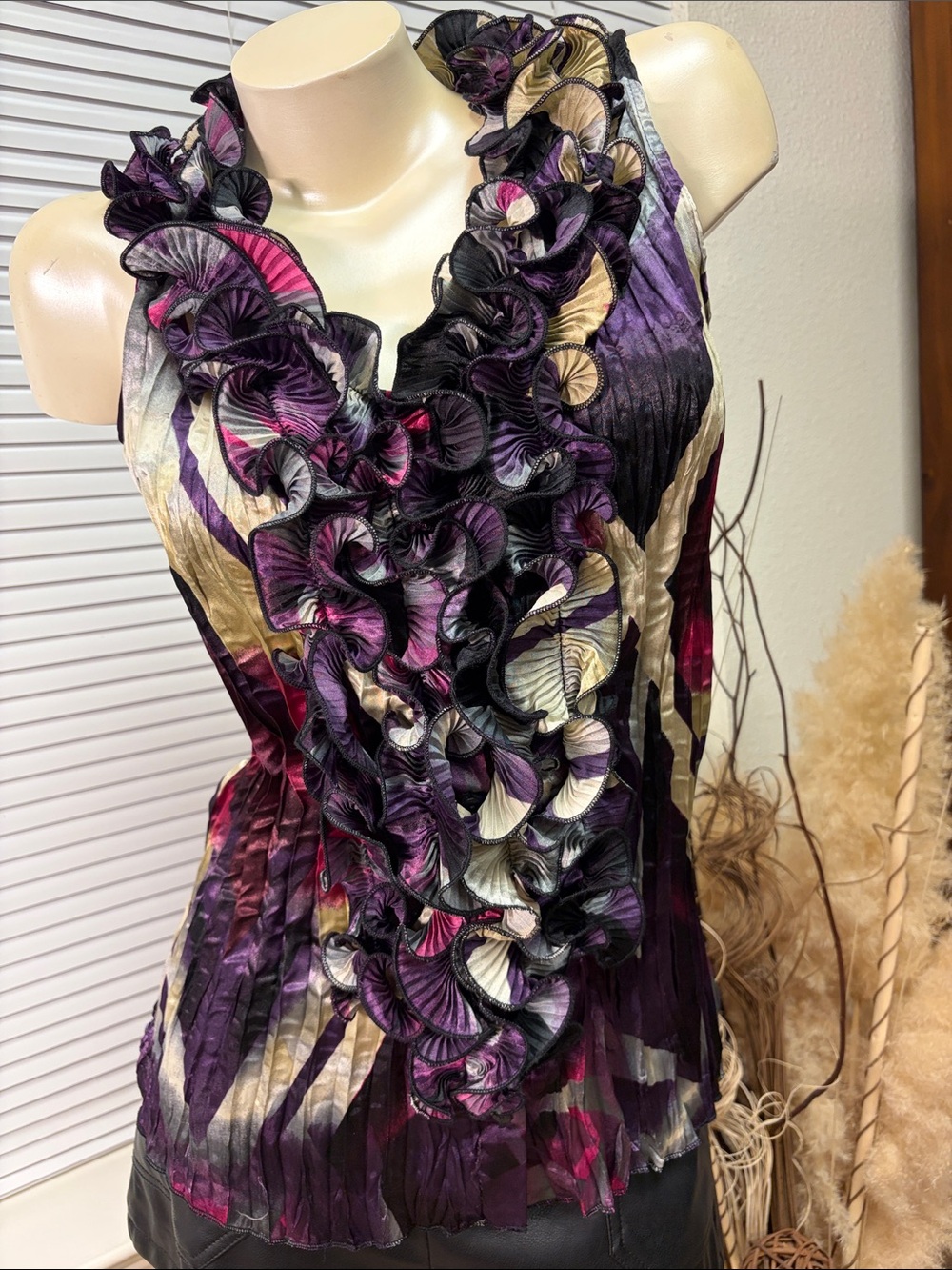 Ami Purple Multi Ruffle V-Neck Camisole